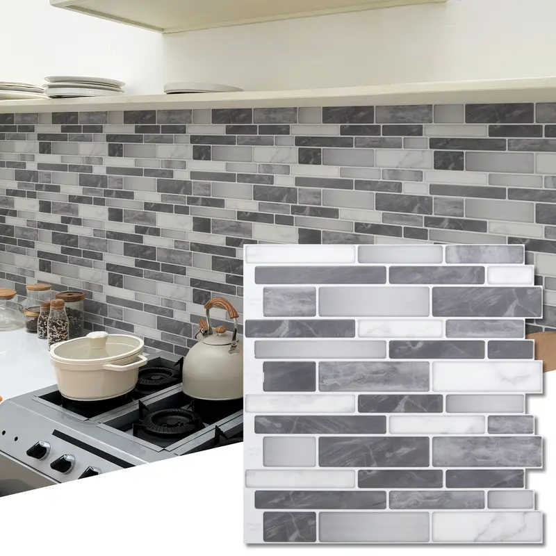 Art3d 10-Piece 12x12in Grey Marble Decorative Wall Stickers - Peel and Stick Self-Adhesive Film Tiles, Water-Resistant, Durable, Renter-Friendly, High Coverage for Kitchen, Bathroom Decor