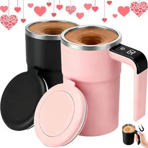 2-Pack Magnetic Self-Stirring Coffee Mug for Valentine's Day Gift | LED Temperature Display to Prevent Scalding, Food-Grade Stainless Steel, Rechargeable Battery, IP65 Waterproof, 13OZ(380ML) | Mixing for Protein Powder/Instant Drinks, BirthdayGift