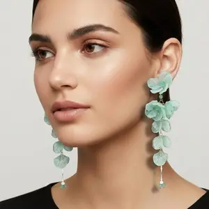 TANEAR Flower Petal Design Drop Dangle Earrings, Luxury Elegant Long Tassel High Quality Statement Earrings