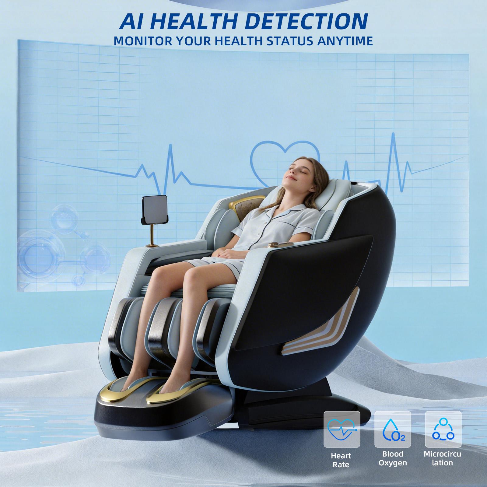 4D Full Body Massage Chair, Zero Gravity SL-Type Rail Shiatsu Massage Chair, with core heating function, body scanning function, deep yoga stretching, airbags, heating function, foot rollers, and high-end touchscreen. Bluetooth Gift