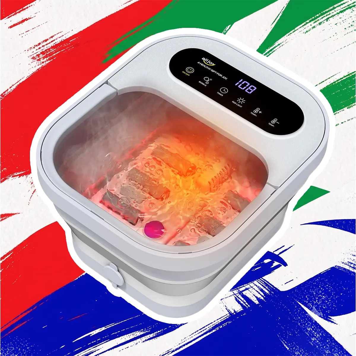 Alljoy Collapsible Foot Spa Bath Massager with Heat, Bubbles & Shiastu Massage, Built-in Pumice Stone & Adjustable Timer, Pedicure Foot Soaker for Home Relaxation & Stress Relief, Ideal Gift for Men & Women