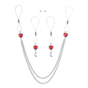 3PCS Fake Nipple Rings Set for Women, Non Piercing Heart Rhinestone Nipple Chain with Silicone, Faux Nipple Piercing Body Jewelry for Bikini Lingerie Beach