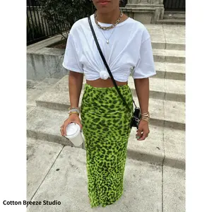 Women's Classic Leopard Print Fishtail Skirt, Elegant Slim-Fit Clothes, Plus Size, Long Casual Everyday Style, Spring-Summer Version