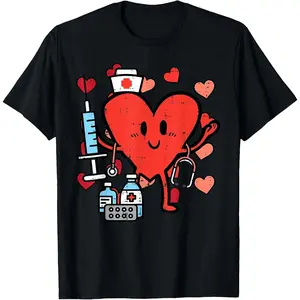 Valentines Day Nurse Heart Funny Nursing Scrub Top RN Women T-Shirt
