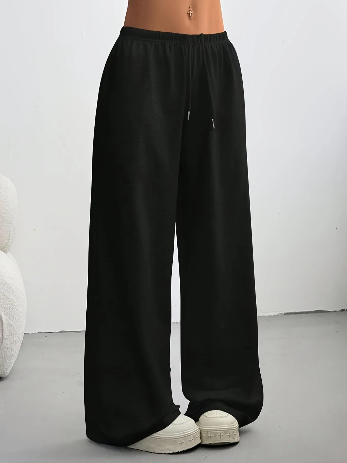 Women's Casual Loose Fit Drawstring Waist Sports Pants, Stylish Comfortable Solid Color Lounge Bottoms for Daily Wear and Errands, Drawstring Waist Sweatpants, Casual Comfy Sweatpants, Casual Fashion Sweatpants