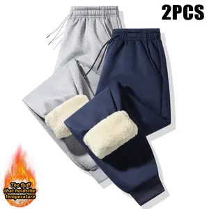 2 Pack Men's Fleece Sweatpants with Drawstring Waistband - Thick Winter Warm Outdoor Jogger Casual Pants - Men's Running Pants - Men's Christmas Clothing - Gift Ideas for Men