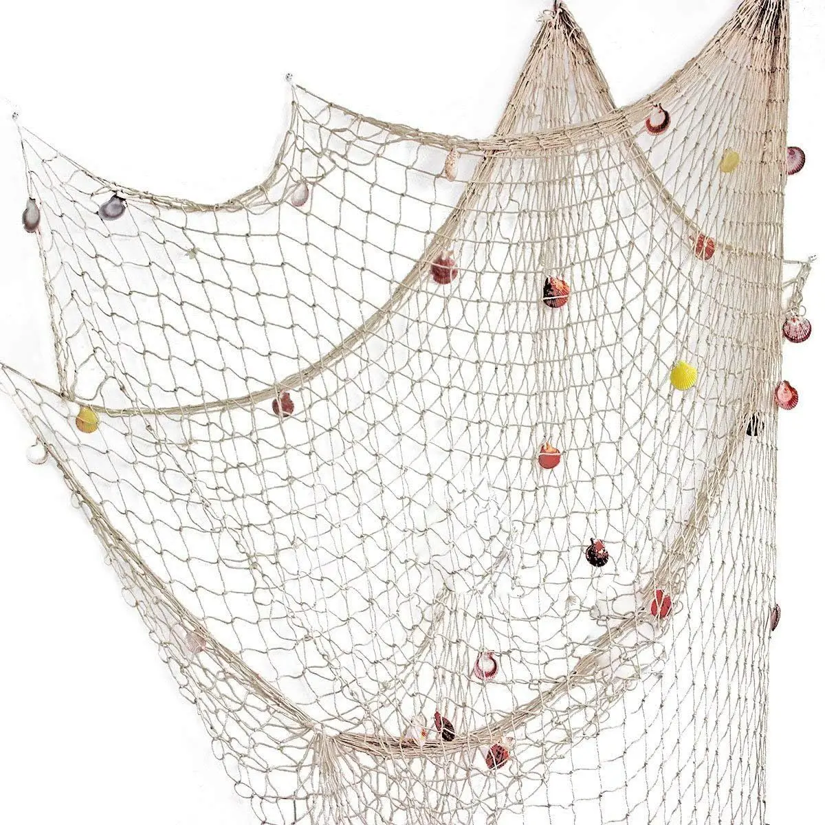X-OMT22 Cotton Fishnet Mesh Hanging Decor - Nature-Inspired Ocean Themed Ornament with Shells, Stars, 1-Size Decorative Wall Art for Room, Wedding, Pirate Party Decor