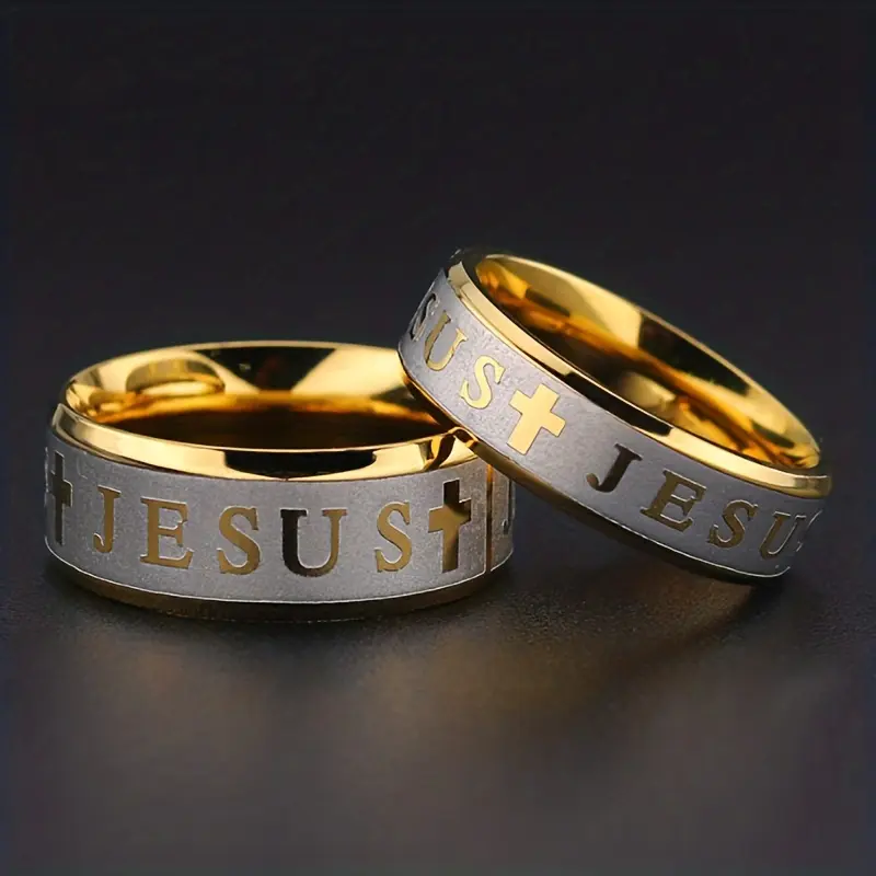 Stainless Steel Men's Ring, with Cross and Jesus Pattern - Vintage Style, Perfect Wedding Gift