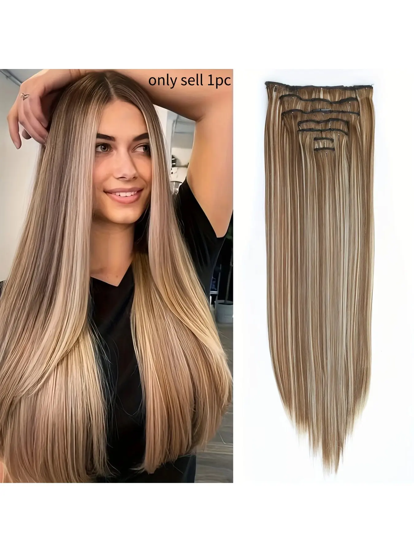 24-Inch Soft, High-Temperature Fiber for a Natural Look & Feel - Easy to Use & Style ,Long Straight Hair Extensions for Women - Synthetic Hair Extensions, Straight Hair Pieces - Perfect for All Ethnicities, Straight Synthetic Hairpieces