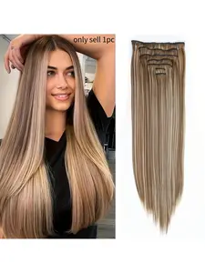 24-Inch Soft, High-Temperature Fiber for a Natural Look & Feel - Easy to Use & Style ,Long Straight Hair Extensions for Women - Synthetic Hair Extensions, Straight Hair Pieces - Perfect for All Ethnicities, Straight Synthetic Hairpieces