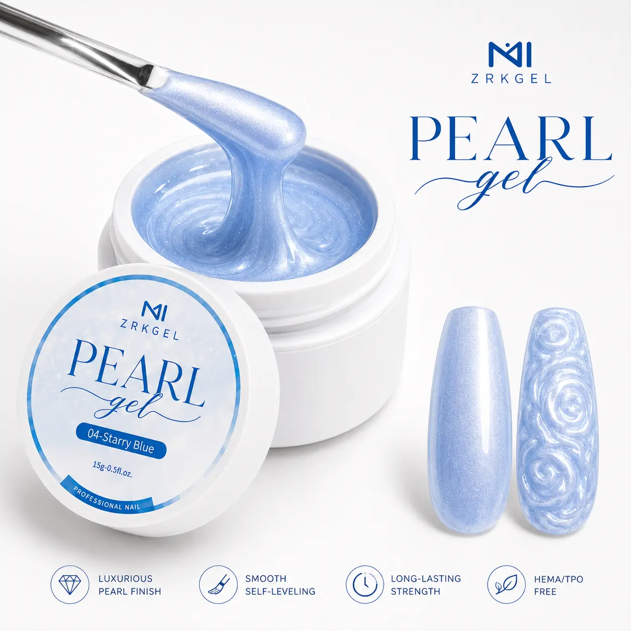 ZRKGEL Gift Pearl Spider Gel Nail Polish, Shimmer Elastic Line Art Gel for Swirl, Shell & Fine Nail Designs, UV LED Soak-Off Gel for DIY Salon Manicure