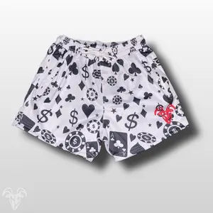 Goat Strength Casino Themed Mesh Gym Shorts - 5 inch inseam shorts / graphic shorts w zipper pockets - Athletic Shorts with cards hearts poker chips