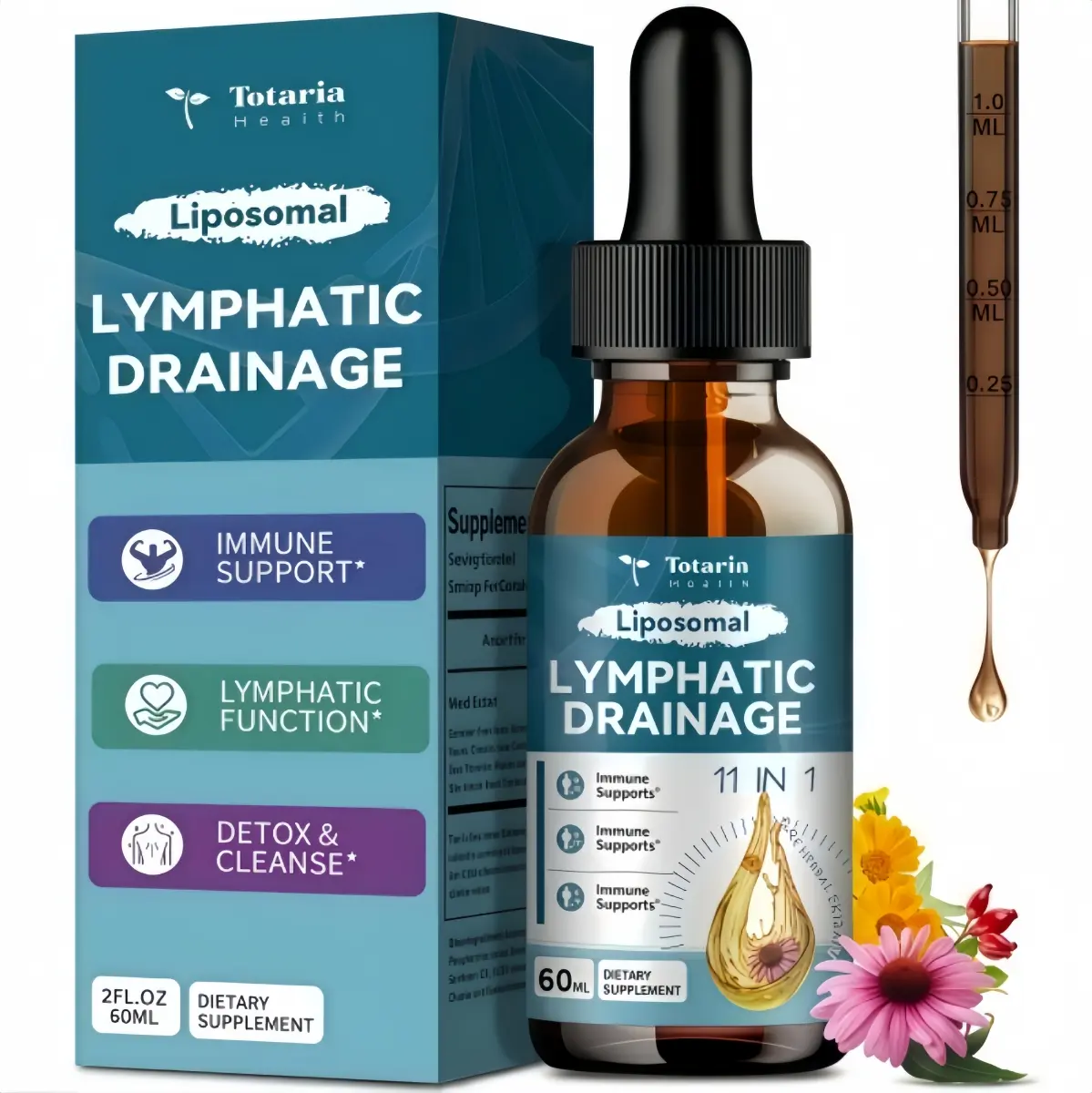 Limited time sale, Liposomal Lymphatic Drainage Drops 11 In 1 OrganicLymphatic Drainage Supplement with Burdock Root,Echinacea, Elderberry, Calendula, Cleavers Herb, DandelionSupports Lymphatic Health 2 FL.OZ