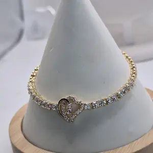 light pink heart tennis bracelet laminated gold