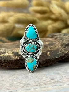 Handmade Sterling Silver Santa Maria Turquoise Adjustable Ring "Signed Nizhoni"