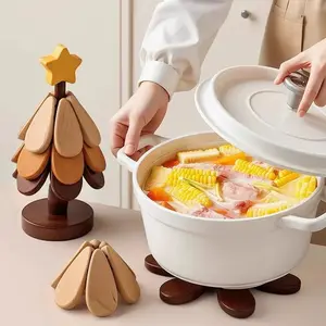 YUQUESEN Foldable Heat-Resistant Wooden Trivet Set-adjustable trivet, (4 Wooden Trivets &1 Stand)- Kitchen,High-Quality Solid Wood,Ideal For Hot Dishes, Pots, Bowls, Teapots,Family Goodies