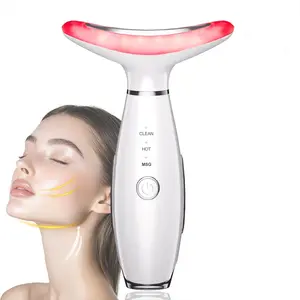 Multifunctional 3 color LED Face and Neck Skincare Massage Tool, Three Modes with Lifting & Vibration & Heating, Summer Beauty Device Gifts for Woman