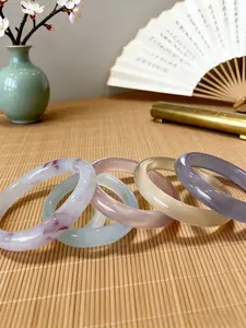 Chinese Style Jade Bangle Set with Gift Box,Cat Eye Stone Bracelet, Best Gift for Her, Lucky Charm Jewelry, Fashion Accessory Perfect for Blessing and Memorial Keepsakes, Size 58-60mm, Elegant Jewelry Collection