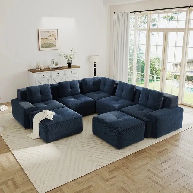 Modular Sectional Sofa with 5-Seater,V Shaped Corner Couch,Corduroy