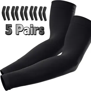 5 Pairs Arm Sleeves for Men Women, Sun Sleeves UV Protection, Cooling Arm Sleeves Cover Compression Sleeves For Working Basketball Golf Sports, Black