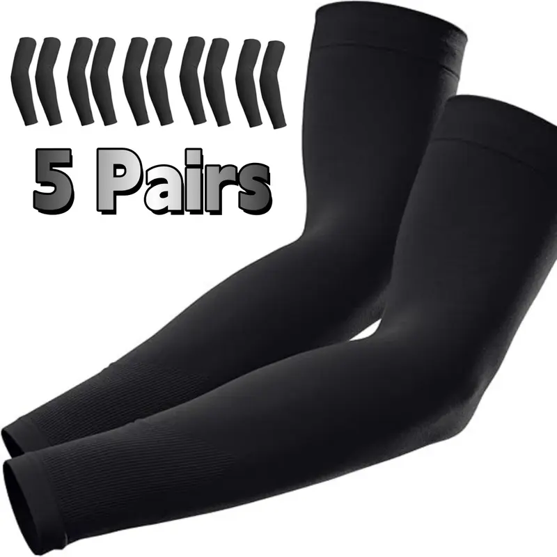 5 Pairs Arm Sleeves for Men Women, Sun Sleeves UV Protection, Cooling Arm Sleeves Cover Compression Sleeves For Working Basketball Golf Sports, Black