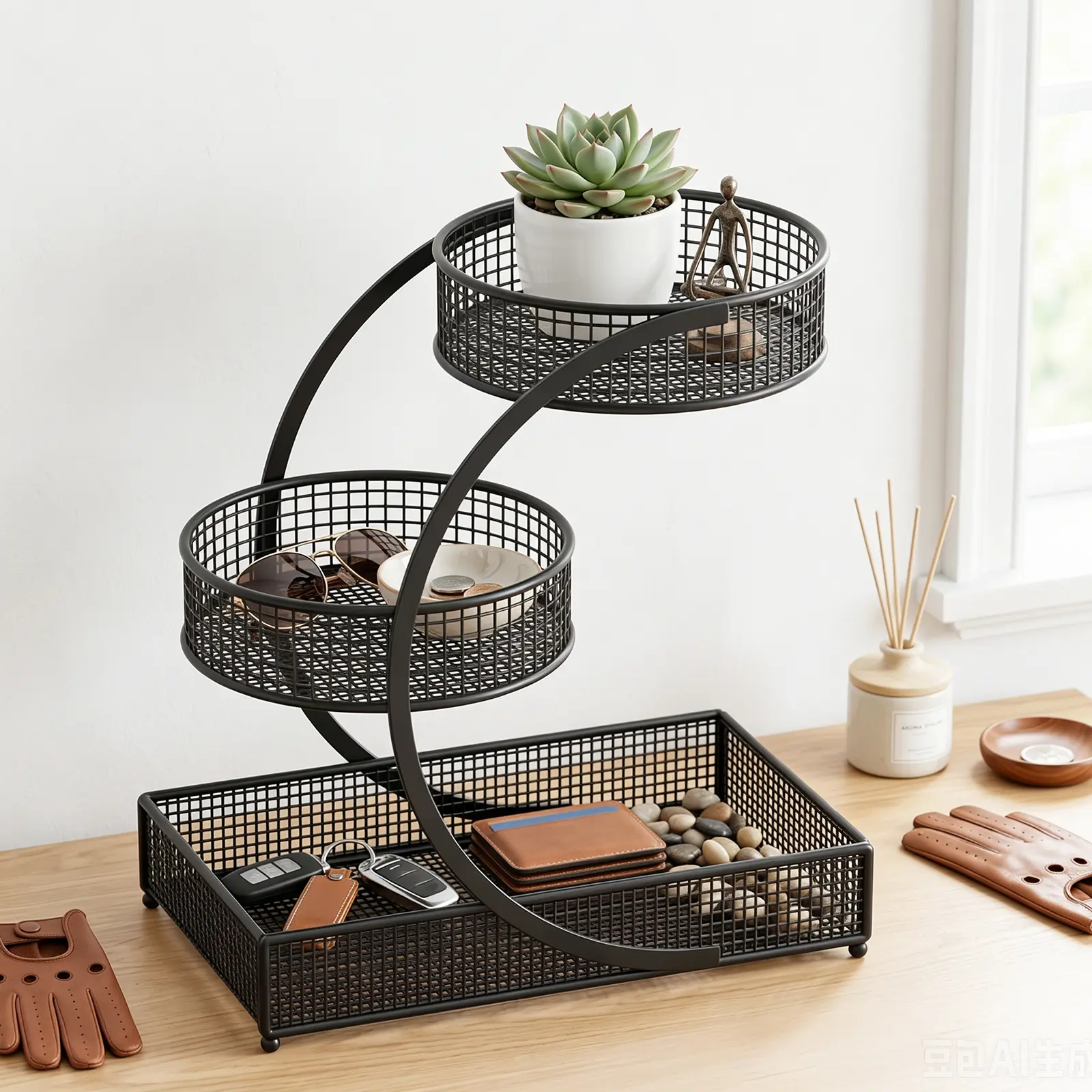 3-Tier Metal Storage Basket Organizer - No-Assembly Shelf, Bedroom Organizer, Organization Bins for Potted Plants, Beauty Products, Home & Office Use