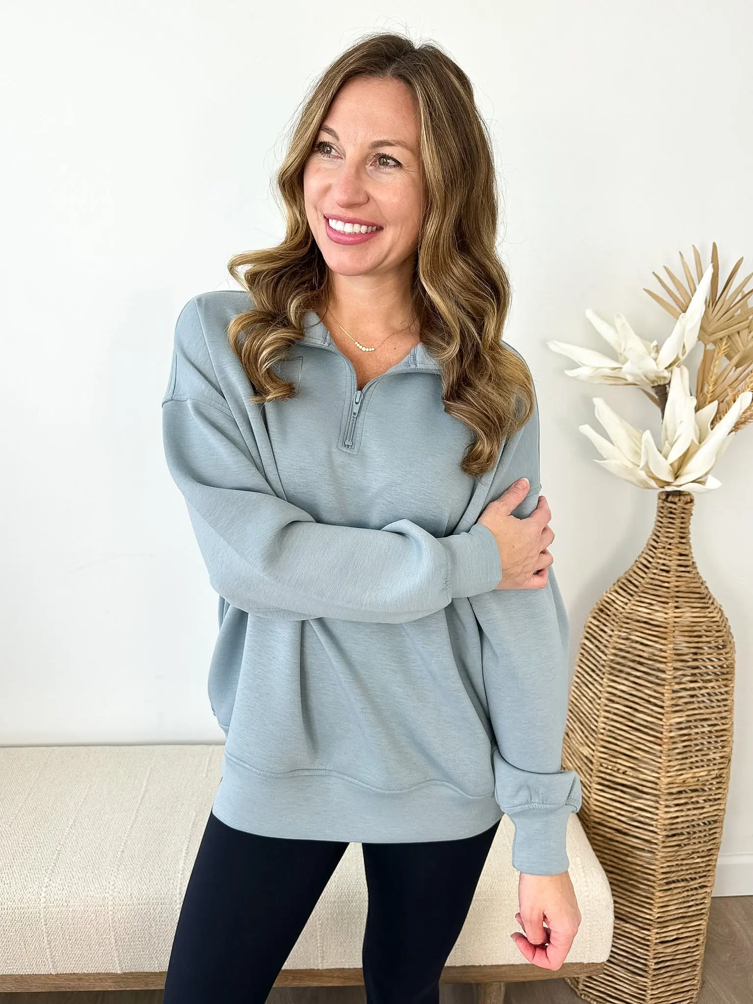 Women's Casual Fit Polyester Scuba Quarter-Zip Pocket Pullovers - 2 Colors, Leggings Compatible, FINAL SALE