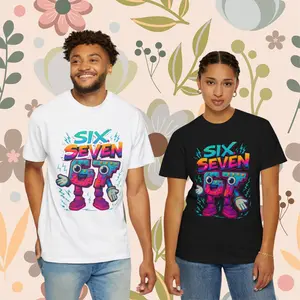 Six Seven Retro Robot meme cotton T-shirt | Sarcastic humor Casual Wear for Men & Women | Brainrot Gen z Meme Tshirt | Unisex Graphic Tee