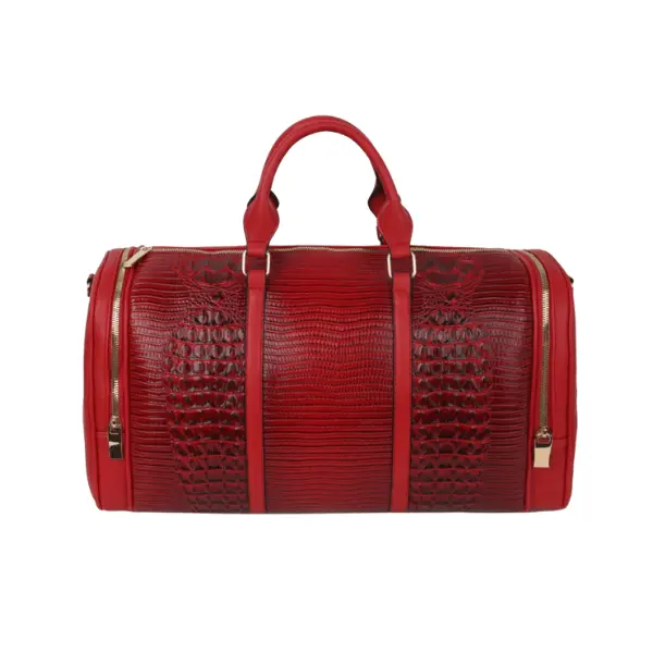 Red Jacare Embossed Mini Duffel - Lyle Red