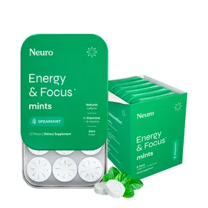 Neuro Energy Caffeine Mints (72 Pieces) - Sugar-Free Nootropic Mints for Energy & Focus with L-theanine, Natural Caffeine, Vitamin B12 & Vitamin B6 - Spearmint Flavor