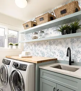 Cream White and Blue Floral Peel and Stick Wallpaper – 17.7"x118.1" Vintage Boho Removable Contact Paper, Self-Adhesive Vinyl Wallpaper for Bedroom & Bathroom Decor