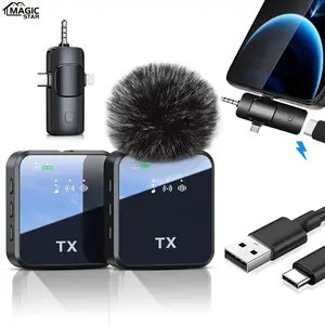 3 in 1 Wireless Microphone, Noise Reduction Lavalier Microphone for YouTube TikTok Vlog Podcast Singing and Interview, Wireless Microphone for iOS Android, Wireless Lavalier Mics