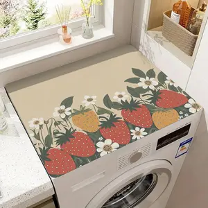 Strawberry & Daisy Pattern Kitchen Countertop Mat, 1 Count Non-slip Dish Drying Mat, Dish Drying Pad, Kitchen Decoration Supplies, Coasters