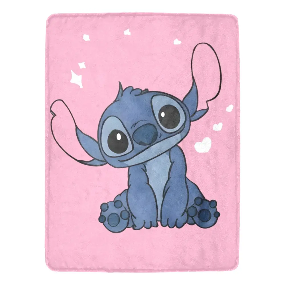 [SummerVibes] DISNEY CLASSIC Stitch Cartoon Design Flannel Throw Blanket - Soft, Warm, and Lightweight - Perfect for Couch, Bed, Beach, Camping, and Outdoor Activities