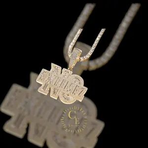 CE Jewelry Letter NO EXCUSEZ Iced Out Baguette Hip Hop Pendant with a 22inch Necklace 14mm Miami cuben prong
