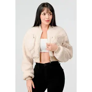 Shearling Fur Bomber Jacket White
