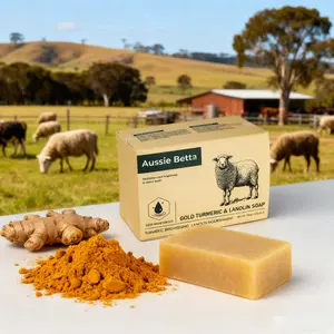 Aussie Betta Gold Turmeric & Lanolin Body Care Soap - Daily Hydrating Moisturizer Cleanser, Deep Moisturizes & Brightens Skin - 100g