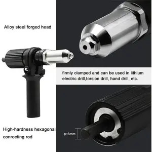Portable Electric Rivet Nut Gun Adapter, Drill Bit Adapter, Practical Tool Accessory, Hardware, Compact Design, Easy Head Replacement