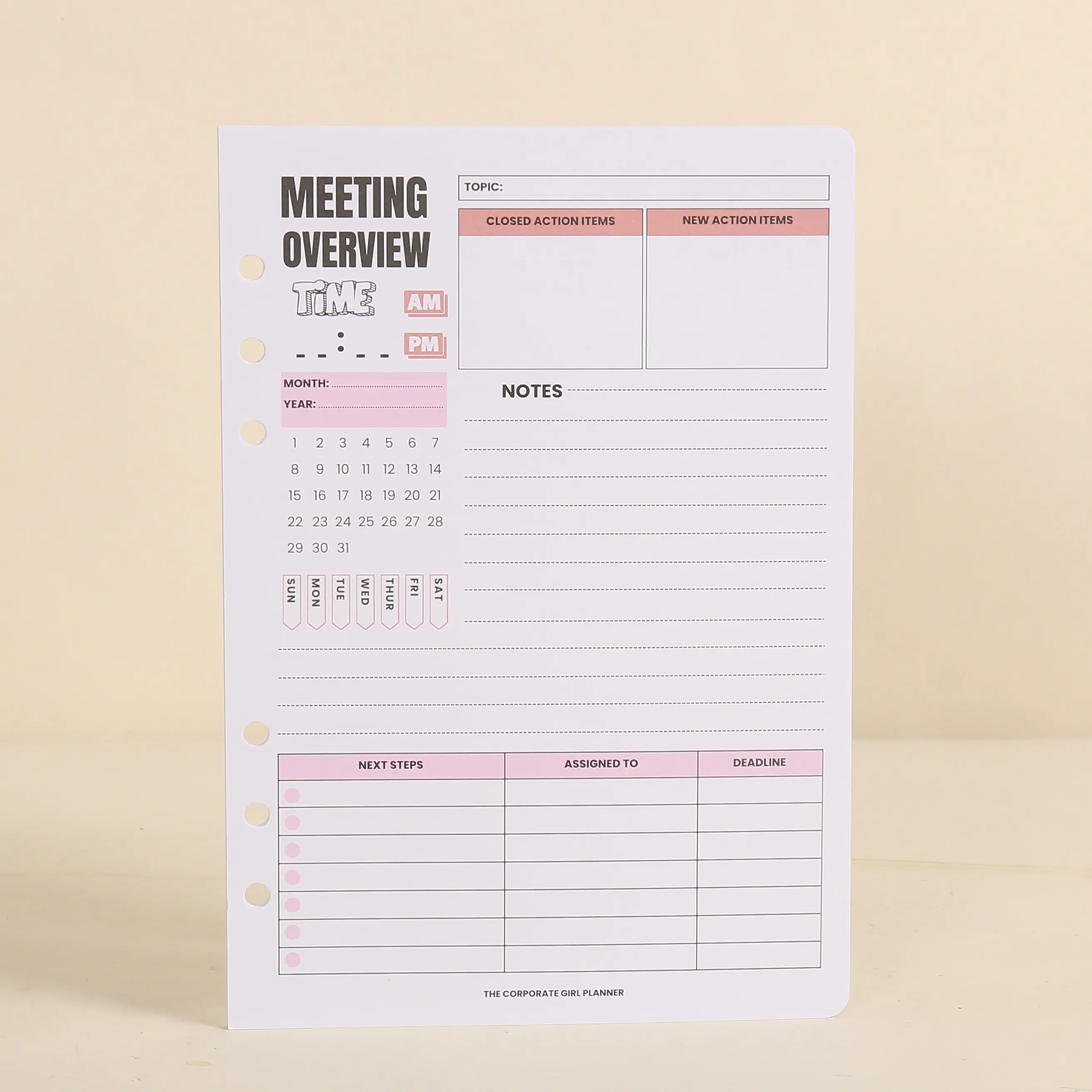 The Corporate Girl A5 Meeting Overview Inserts