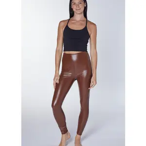 Fleece Lined Faux Leather Legging in Cinnamon Leather