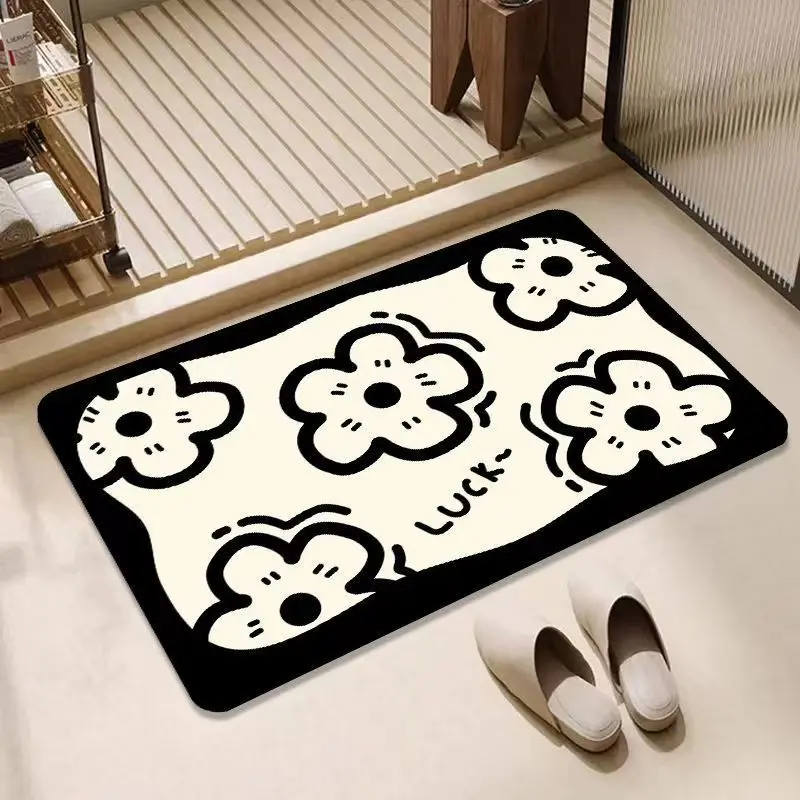 Hoomehacksus Rectangle Diatomite Stone Bath Mat - Quick Dry, Non-Slip, Vintage Polka Dots Design for Bathroom Floor Essentials