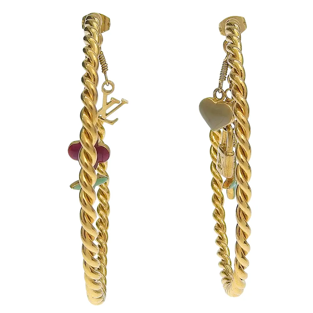 Pre-owned Louis Vuitton Gold-plated Small Leather Goods Creoles Sweet Monogram Earrings
