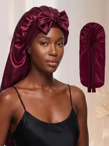 Soft Silky Long Satin Sleeping Bonnet for Women, Extra Large Size Hair Cap with Tie, Comfortable Night Sleep for Natural and Curly Hair, Hair Bonnets
