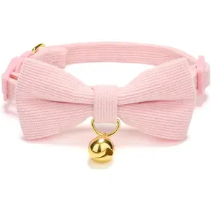 Cotton Breakaway Cat Collar with Bow Tie and Bell, Adjustable Cute Soft Corduroy Kitten Collars for Girl Cats