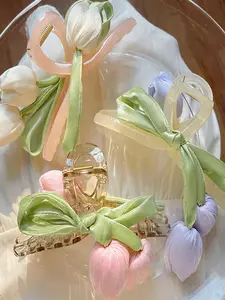 Acrylic Bow Flower Tulip Tassel Hair Clip, Elegant Women's Accessory, Perfect for Parties and Special Occasions