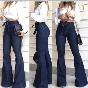 2025 European and American New Fashion High Waist Hip Lift Lace-up Bell-Bottom Pants Wide Leg Pants Jeans for Women Womenswear Underwear Trouser Streetwear Trouser Streetwear Blue Denim Formal Casual Chic Comfort bell bottom jeans