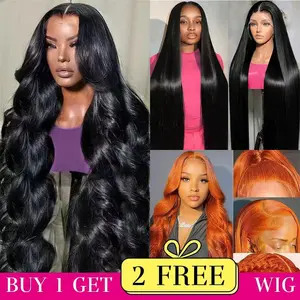 [Combo sale 24"&22"&22"] buy 1 get 3 wig" 24 Inch 13x4 Curly Wave Hair Lace Front Wigs + 13x4 22Inch Straight Human Hair Hair+ 22Inch Body Wave Human Hair Hair Pre Plucked HD Transparent Lace Frontal Human Hair Wigs 180% Density