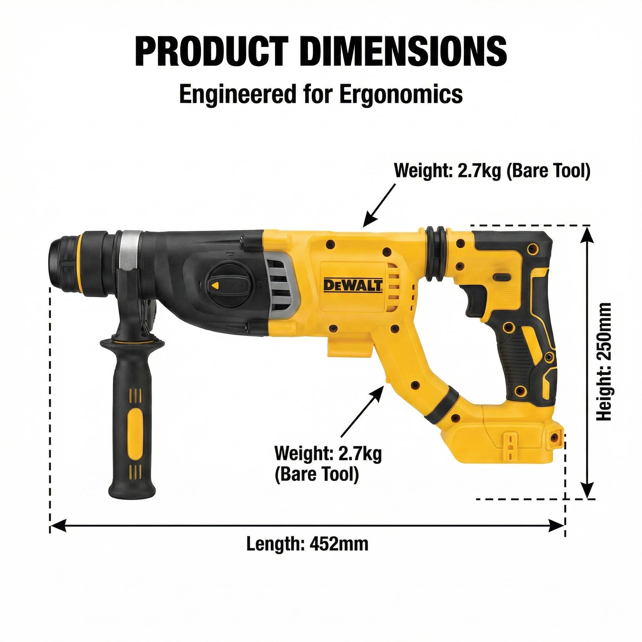 Dewalt DCH263 Rotary Hammer Drill Kit With Battery And Charger For Concrete Drilling And Construction Work Electric Tool With Brushless Motor 3.0J Impact