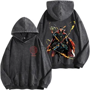 Mystic Hero Washed Hoodie – Retro Comic Style Oversized Streetwear
