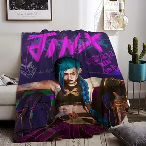 LOL Jinx Throw Flannel All Weather Blanket Kneeling Blankets Fluffy Warm Winter Blanket Blankets on Offer Home Knee Throw Wearing Microfiber